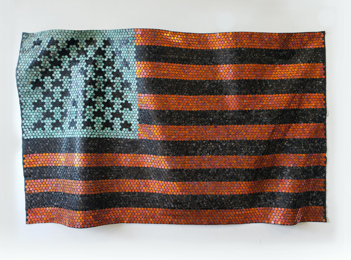 Artist, Yaw Owusu opens at ICA San Diego, African American Flag, . Us Oxidized Pennies On Canvas , Museums Visit in Encinitas